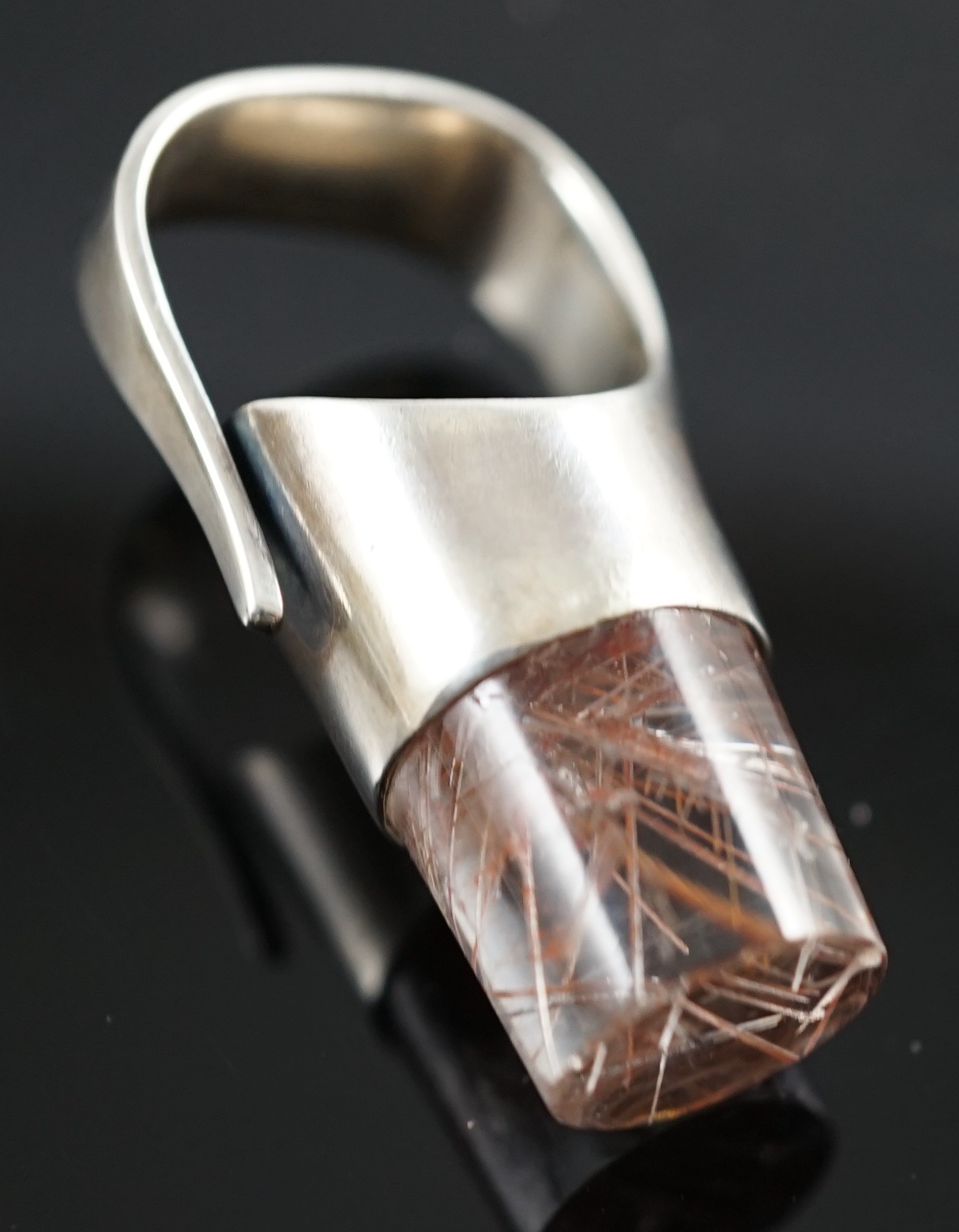 A Vivienne Torun for Georg Jensen Danish sterling silver and rutilated quarts set dress ring